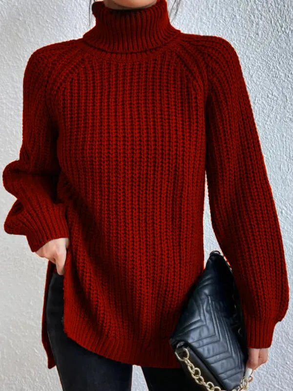 Knitted turtleneck sweater with textured pattern