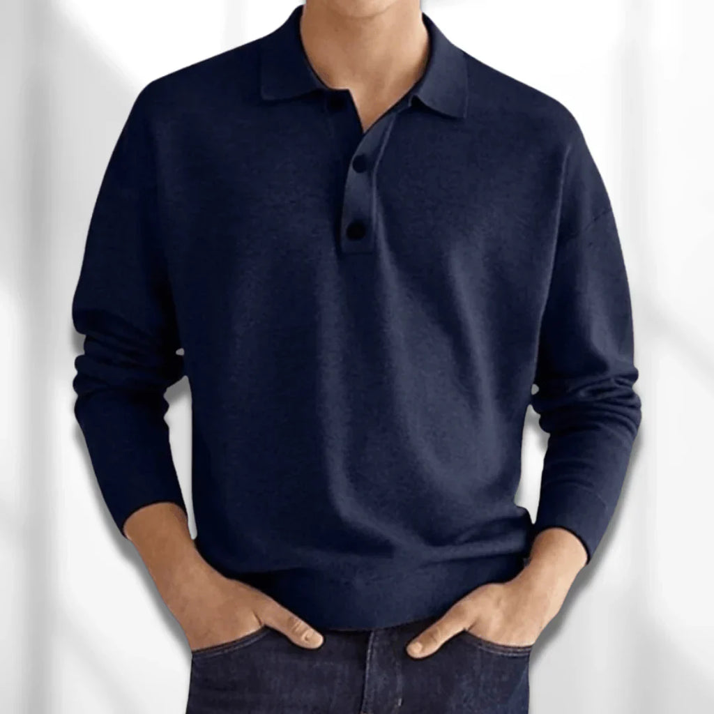 Men's long-sleeved polo shirt with polo collar