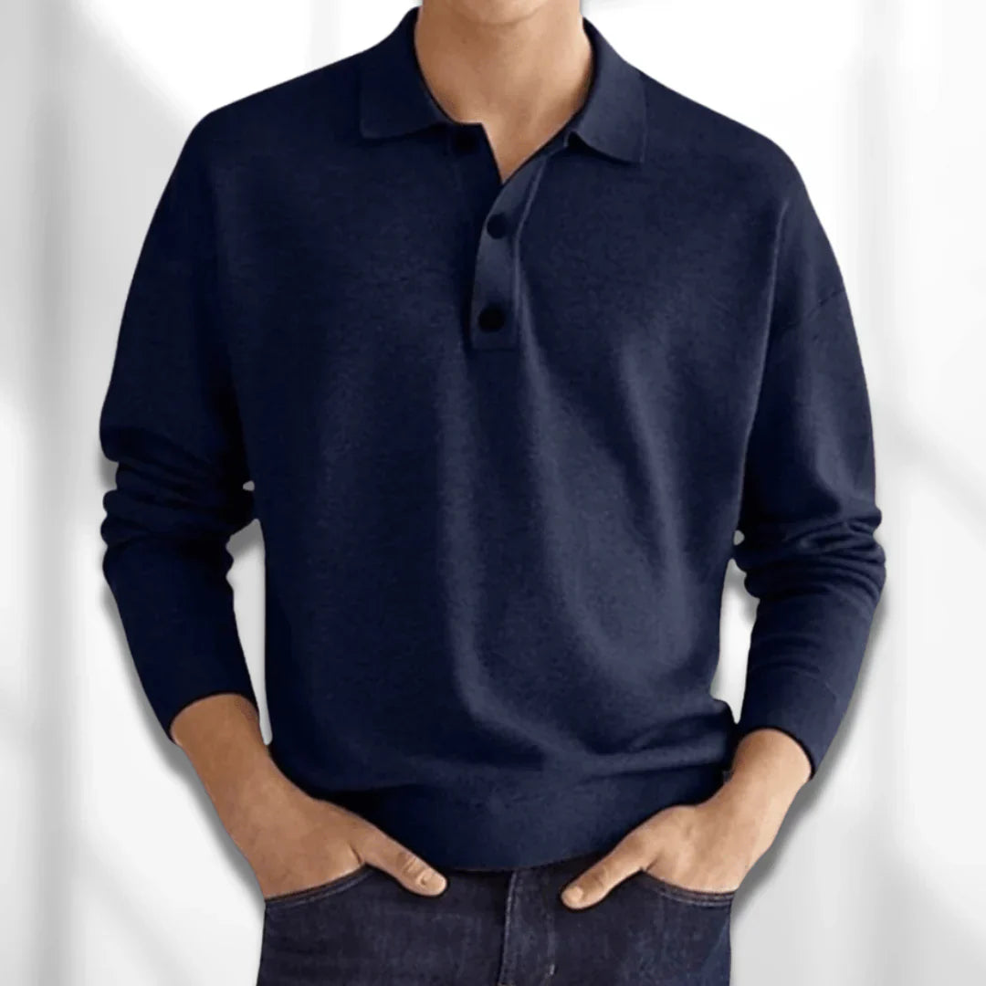 Men's long-sleeved polo shirt with polo collar