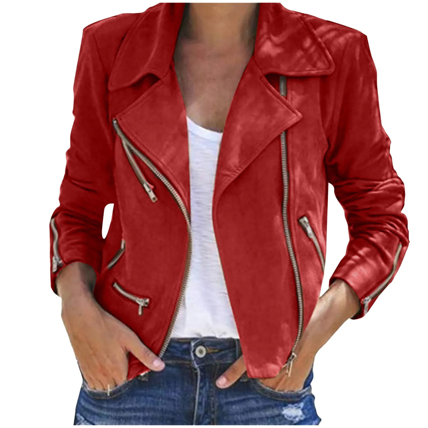 Women’s Jacket with Lapel Collar and Asymmetrical Zipper Closure