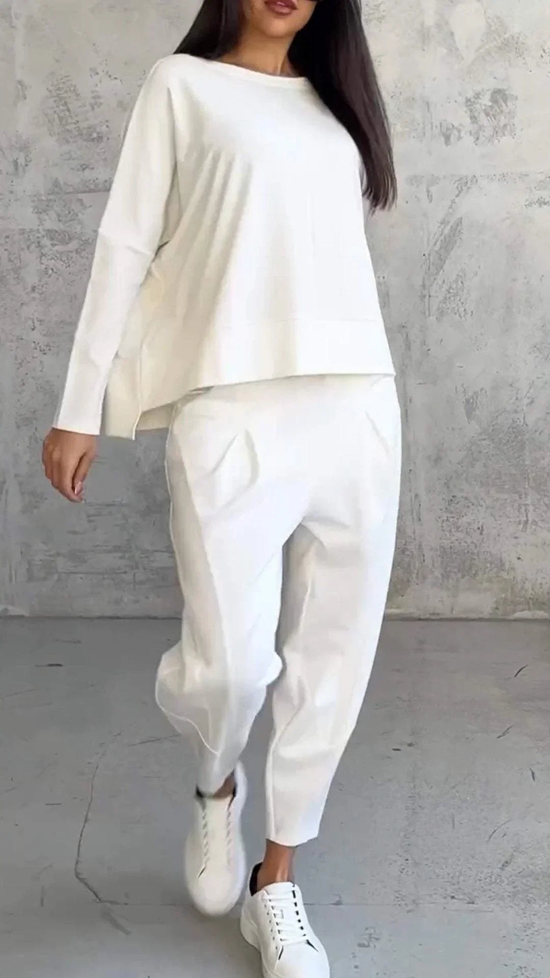 Women’s Two-Piece Set with Wide-Neck Top and Tapered Trousers