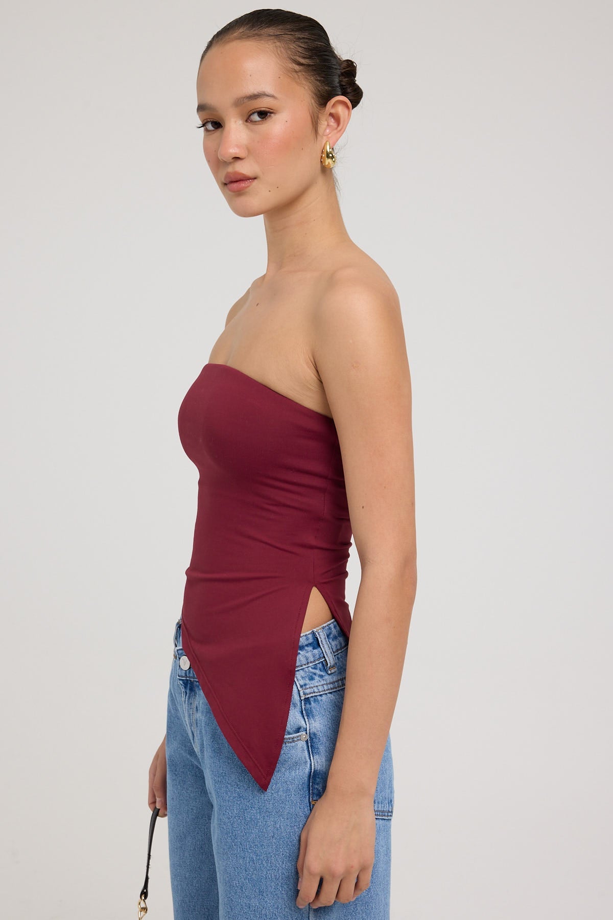 L&t Strapless Asymmetrical Top Burgundy
