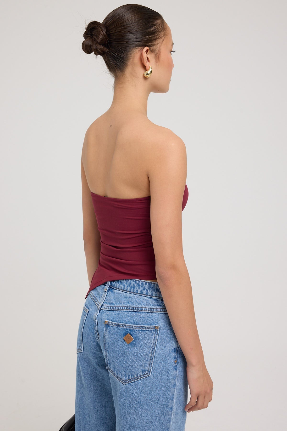 L&t Strapless Asymmetrical Top Burgundy