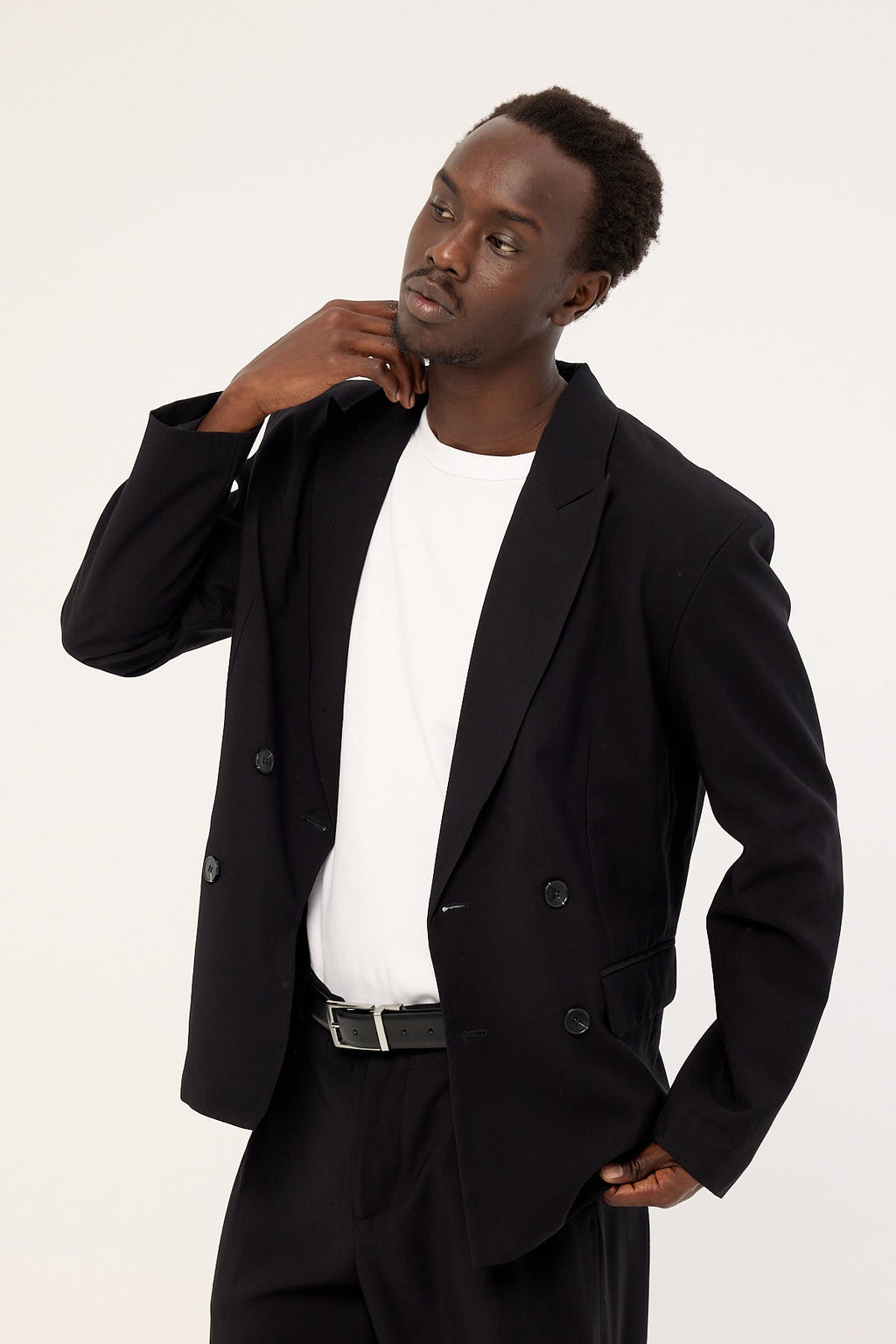 Common Need Leo Double Breasted Relaxed Blazer Black