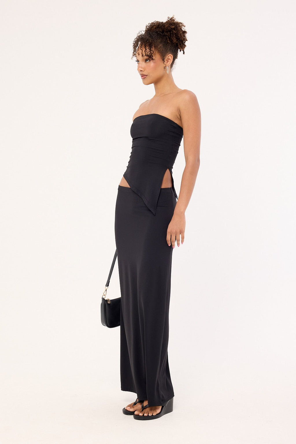 L&t Jersey Mid Rise Maxi Skirt Black