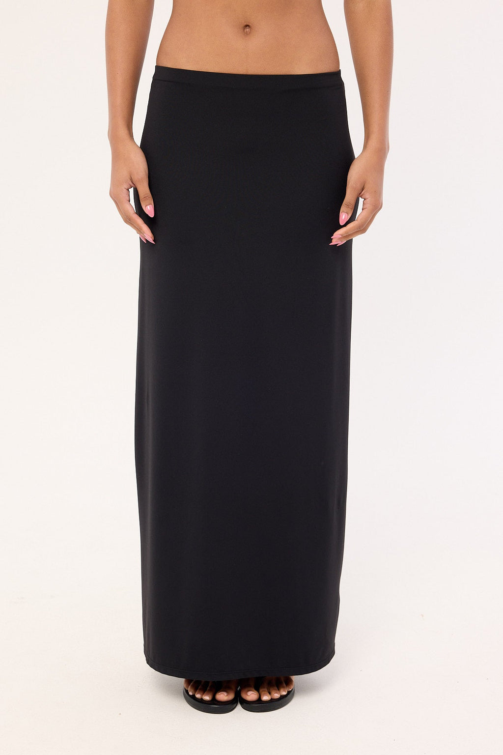 L&t Jersey Mid Rise Maxi Skirt Black