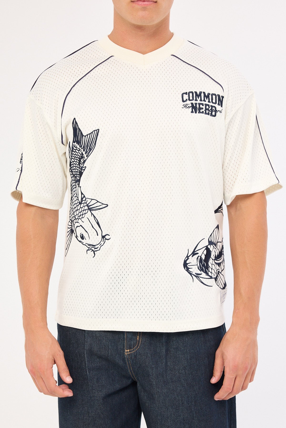 Common Need Koi Fish V-Neck Jersey Off White