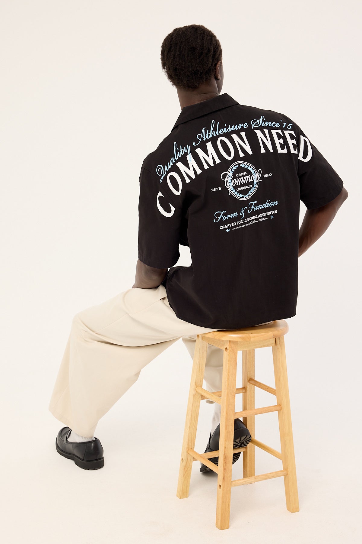 Common Need Enroll Boxy Cropped Resort Shirt Black
