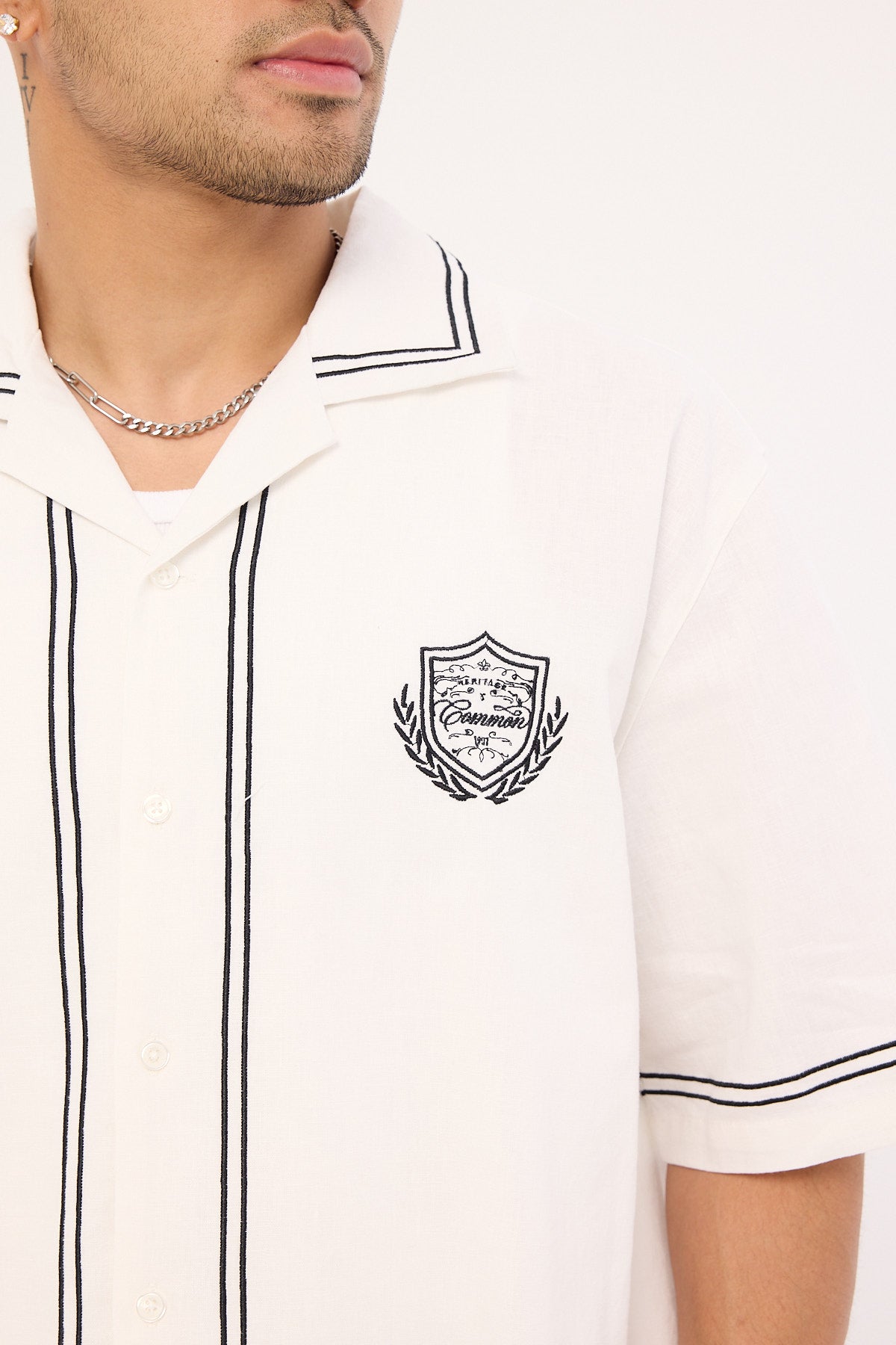 Common Need Token Boxy Cropped Resort Shirt White