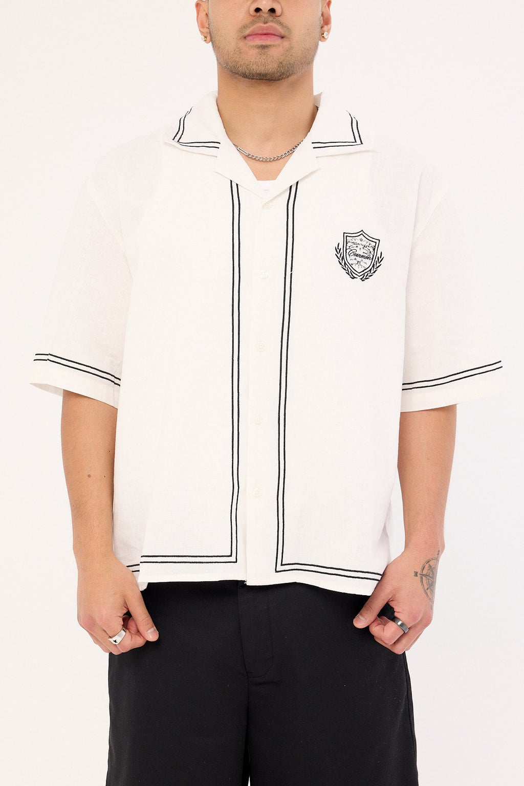 Common Need Token Boxy Cropped Resort Shirt White