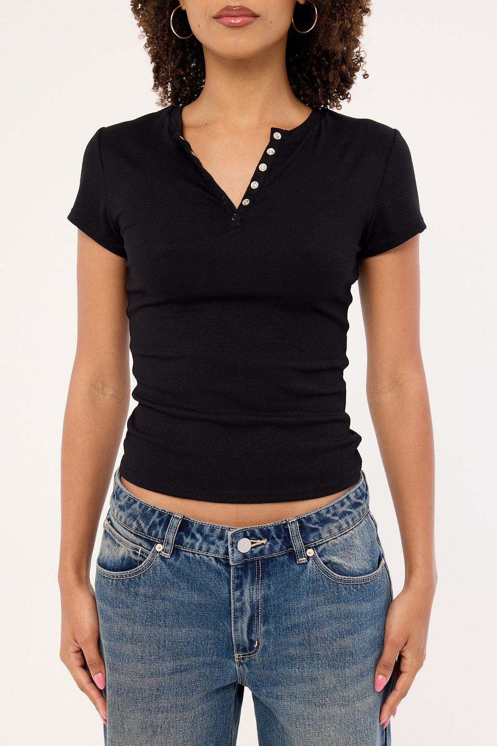 L&t Button Front T-shirt Black