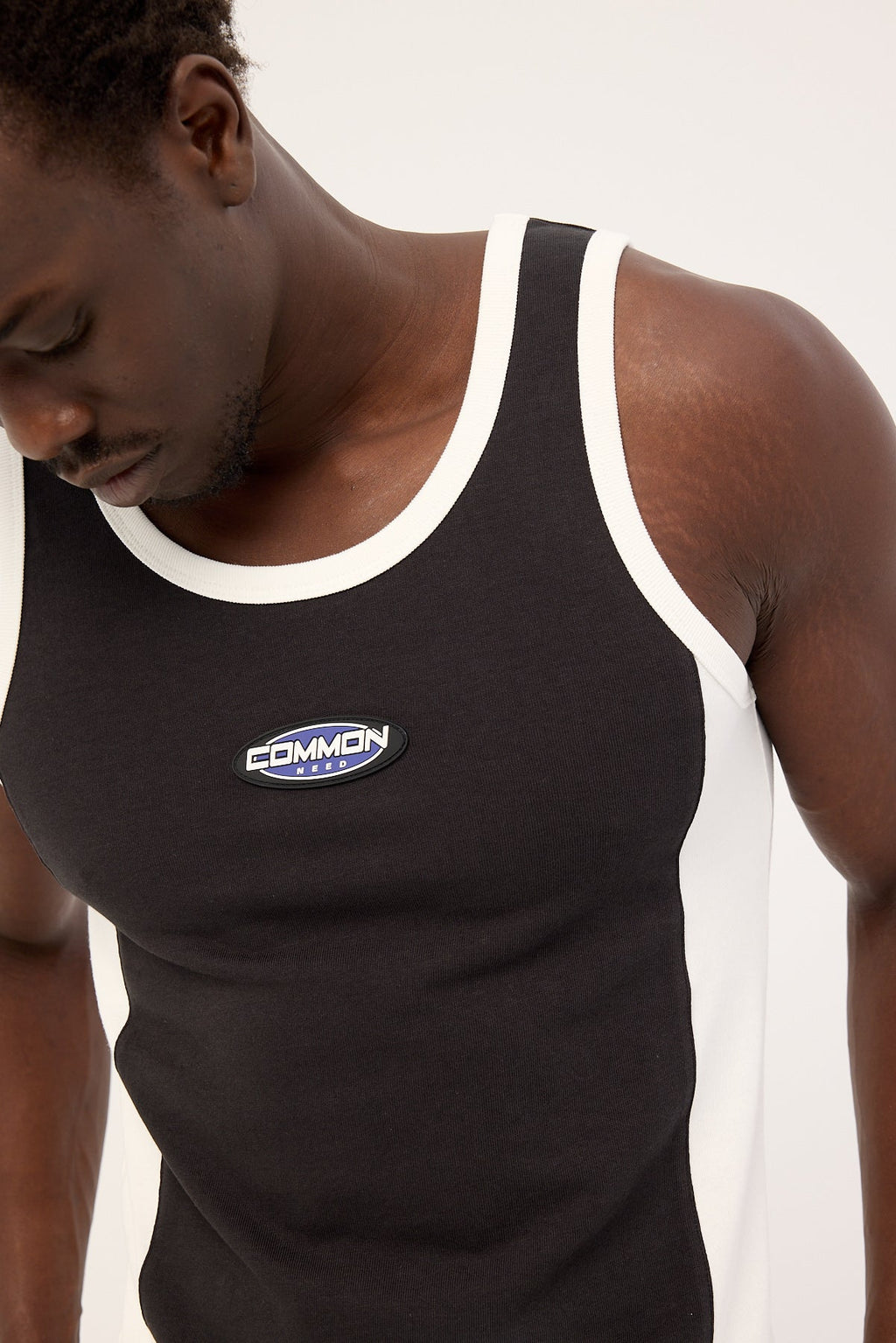 Common Need Oval Panel Singlet Washed Black