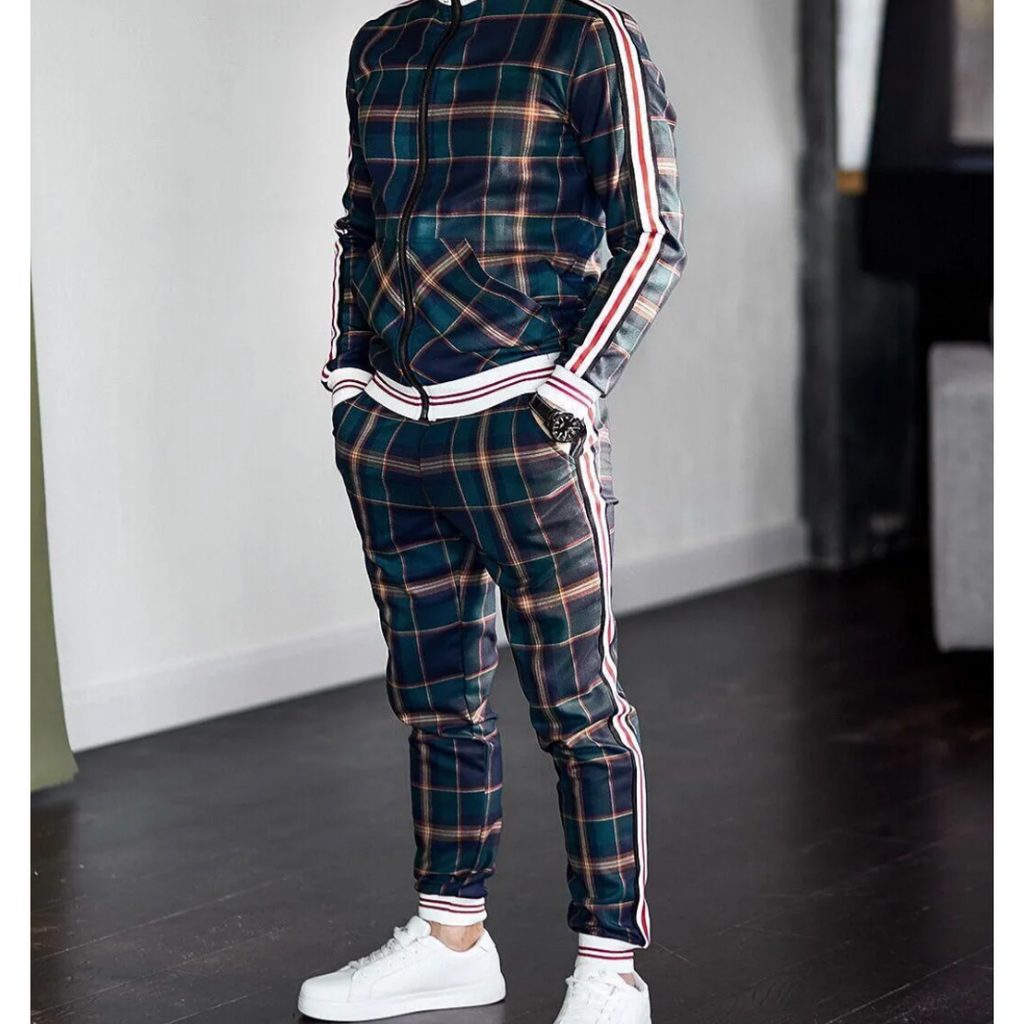 Men's set with check pattern – top and trousers in a uniform design