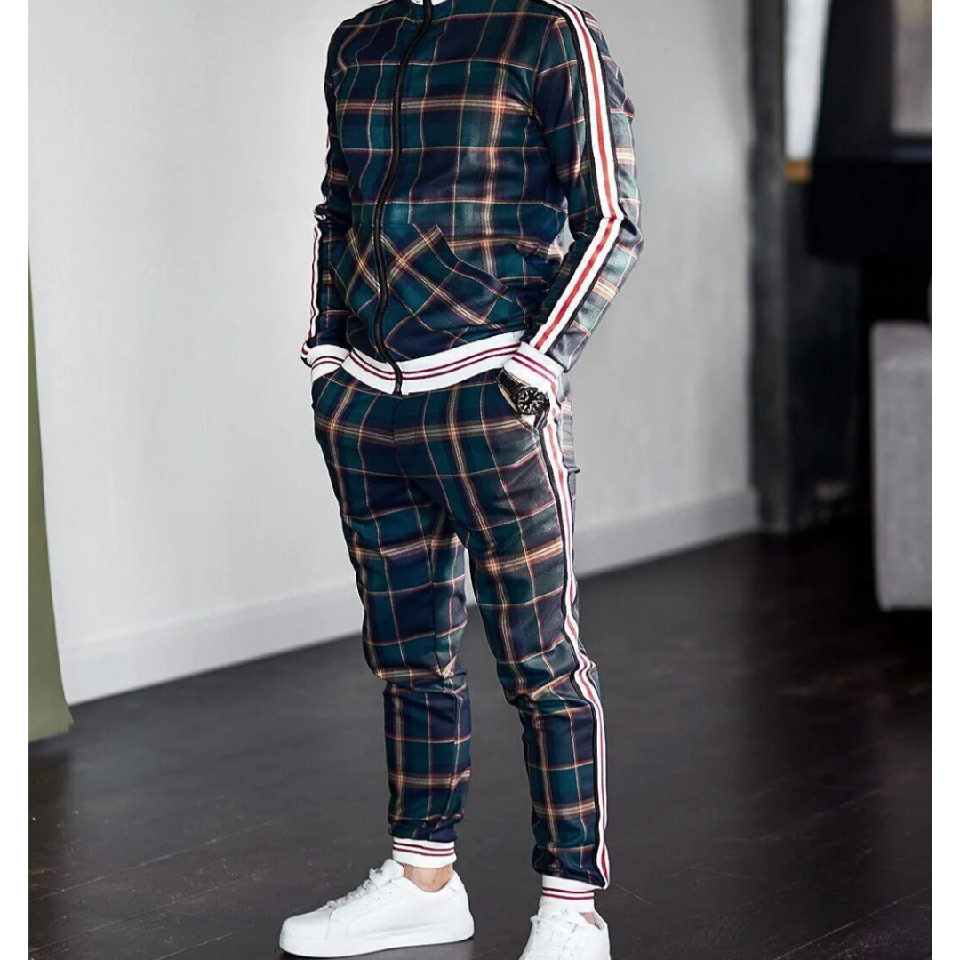 Men's set with check pattern – top and trousers in a uniform design