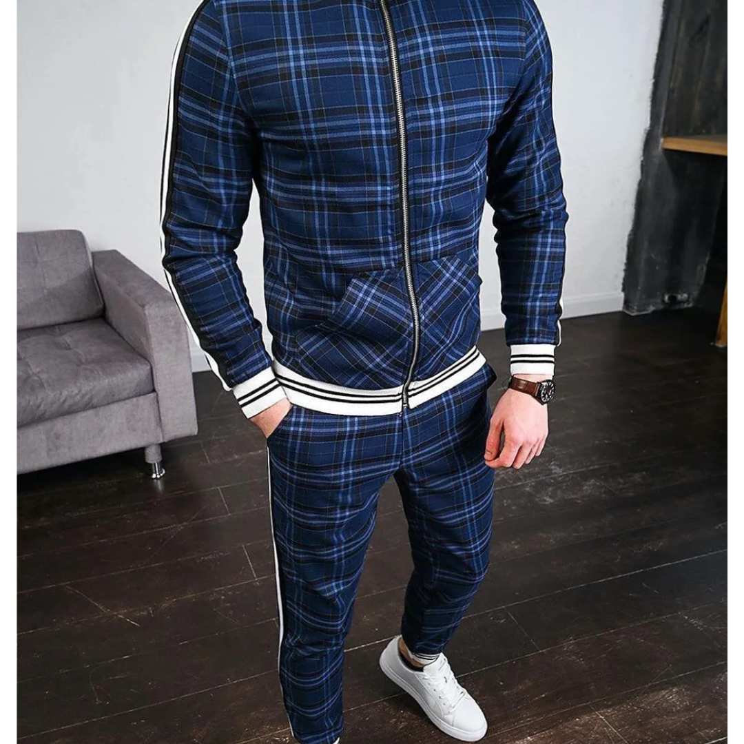 Men's set with check pattern – top and trousers in a uniform design