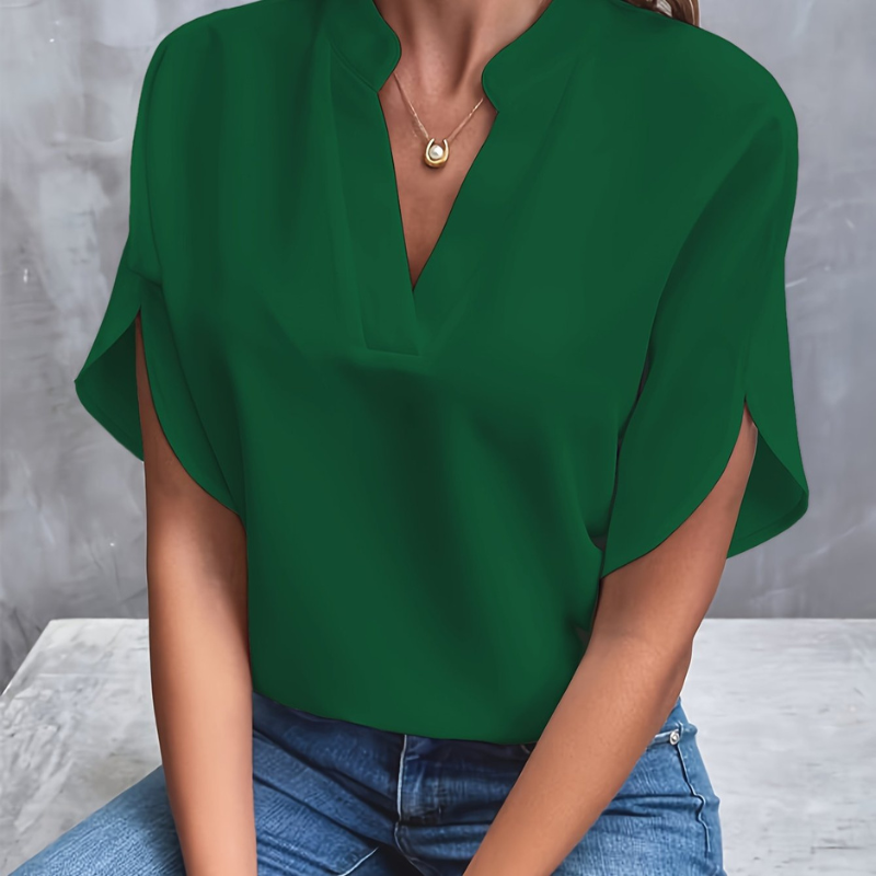 Women's blouse with V-neck and short sleeves