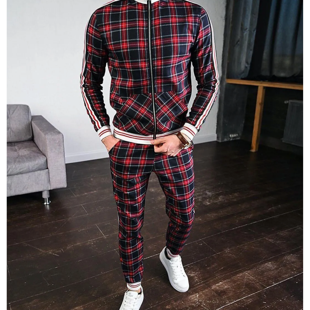 Men's set with check pattern – top and trousers in a uniform design
