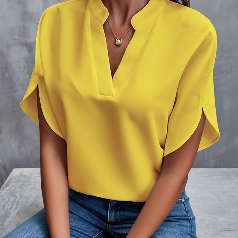 Women's blouse with V-neck and short sleeves