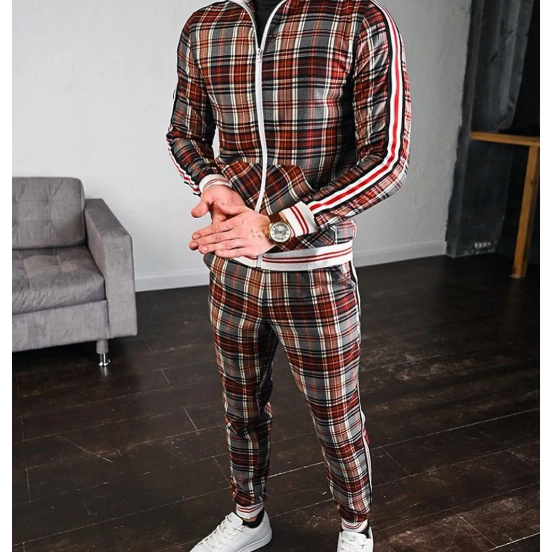 Men's set with check pattern – top and trousers in a uniform design
