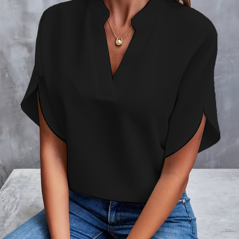 Women's blouse with V-neck and short sleeves