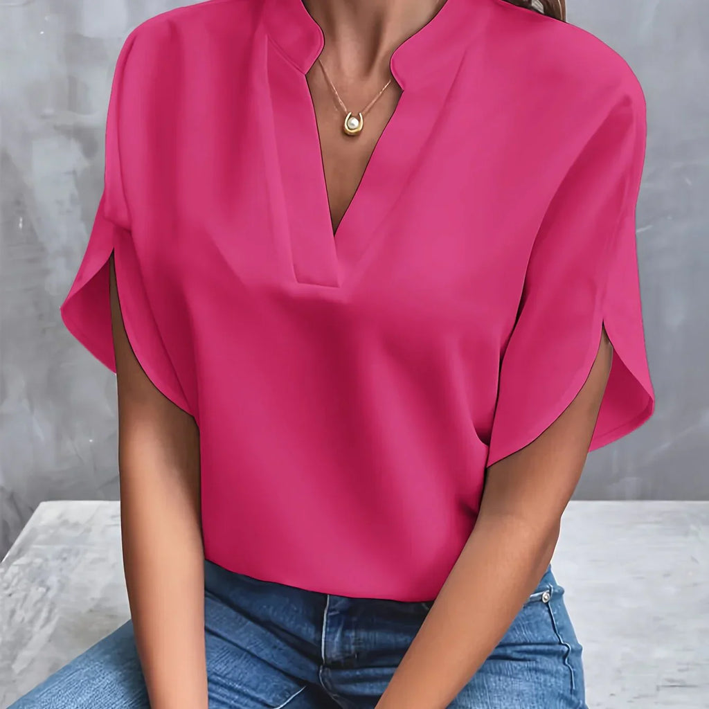 Short-sleeved top with V-neck and loose cut