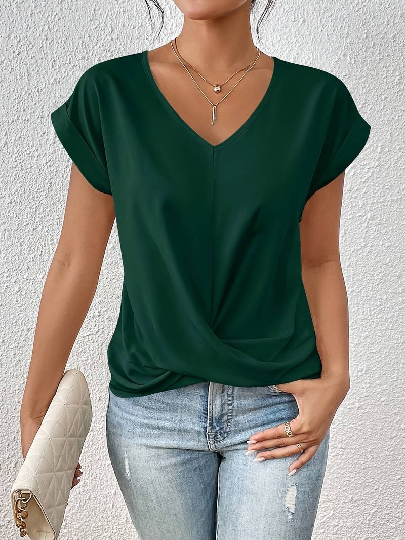 Short-sleeved top with V-neck and loose fit