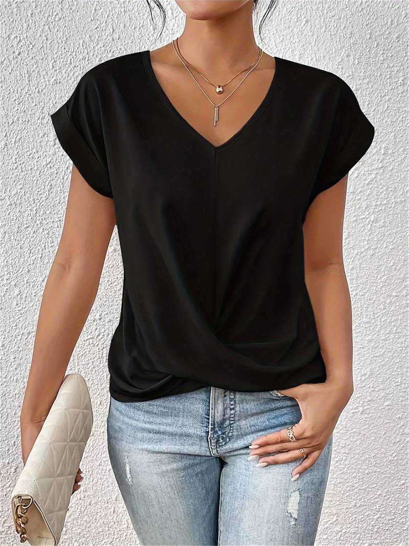 Short-sleeved top with V-neck and loose fit