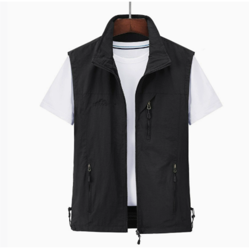 Men's sleeveless vest with zipper and outside pockets