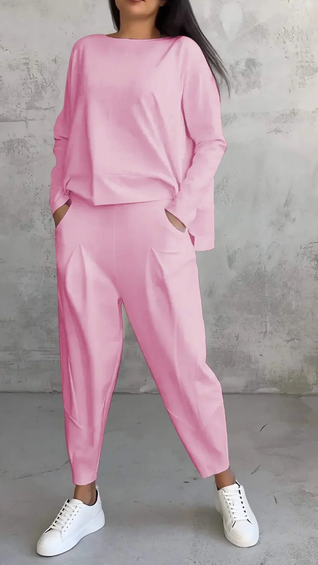 Women’s Two-Piece Set with Wide-Neck Top and Tapered Trousers