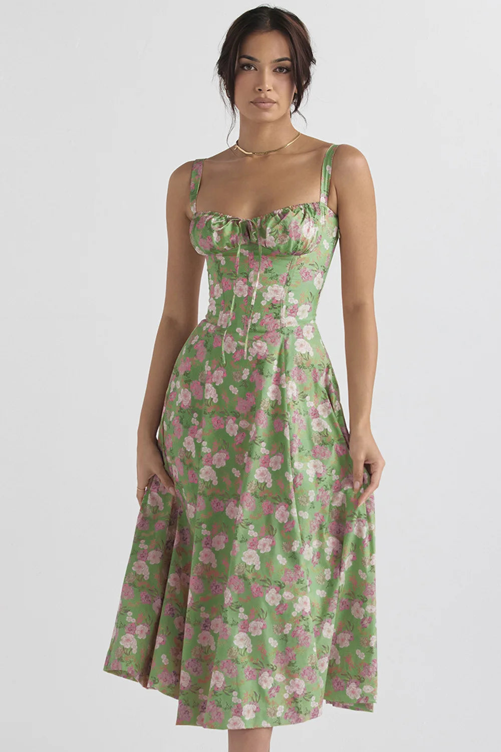 Midi dress with spaghetti straps and side slit