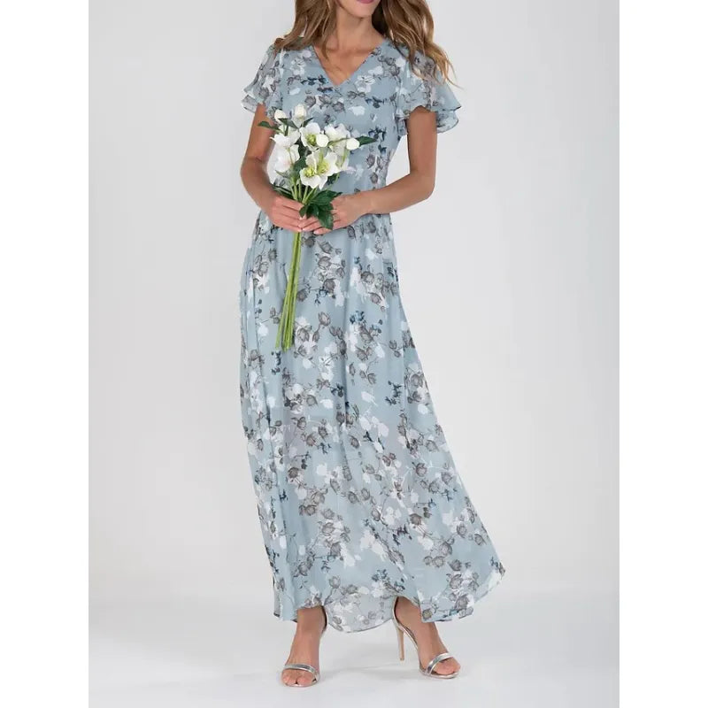 Stylish maxi dress for women with floral pattern and V-neck