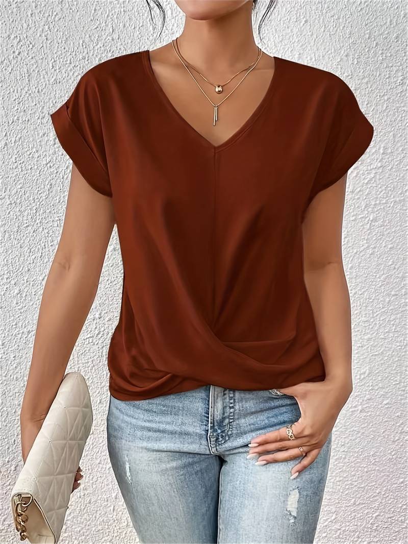 Short-sleeved top with V-neck and loose fit