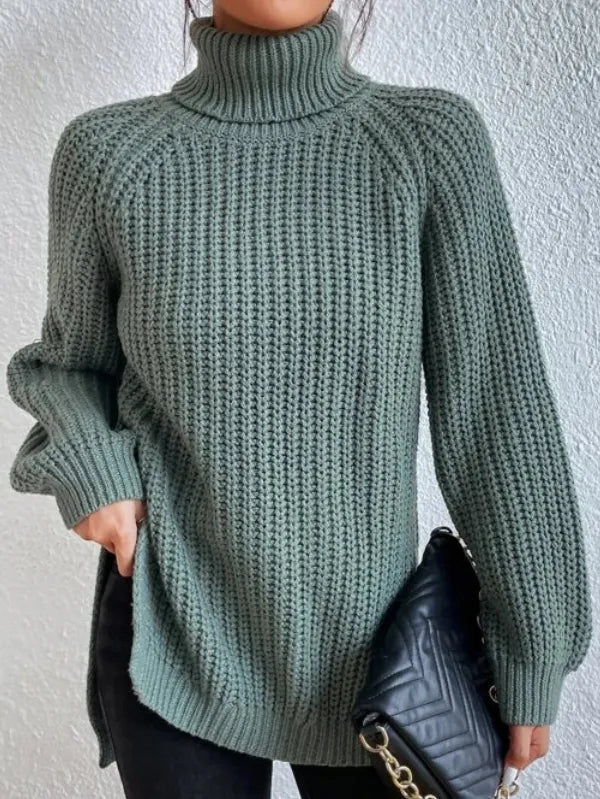Knitted turtleneck sweater with textured pattern