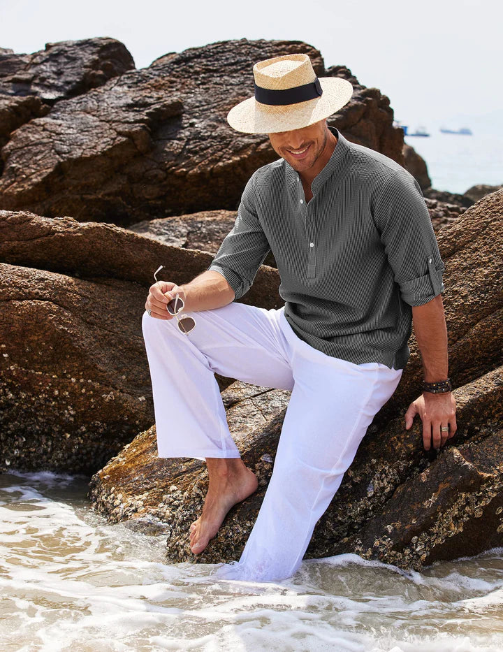 Lightweight men's shirt with stand-up collar and half button placket
