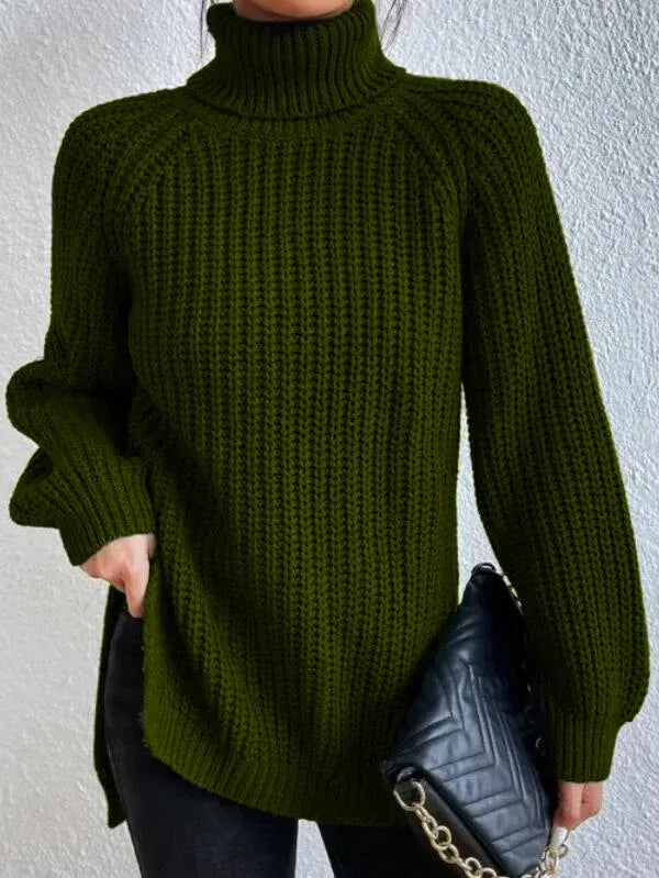 Knitted turtleneck sweater with textured pattern
