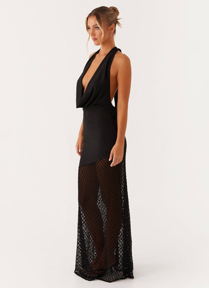Halter-Maxikleid mit tiefem V-Ausschnitt und Strukturrock - Fiorora Fiorora