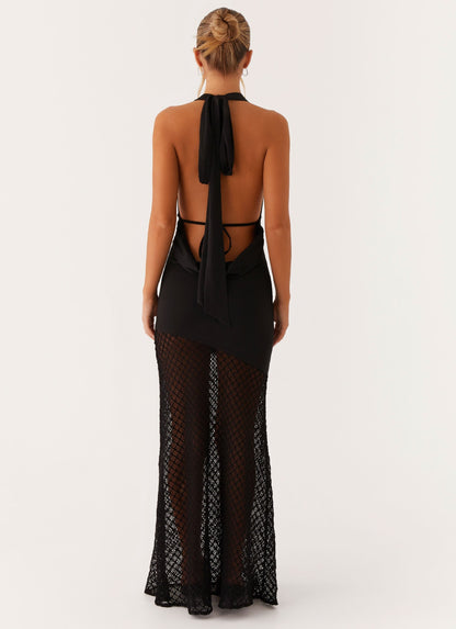 Halter-Maxikleid mit tiefem V-Ausschnitt und Strukturrock - Fiorora Fiorora