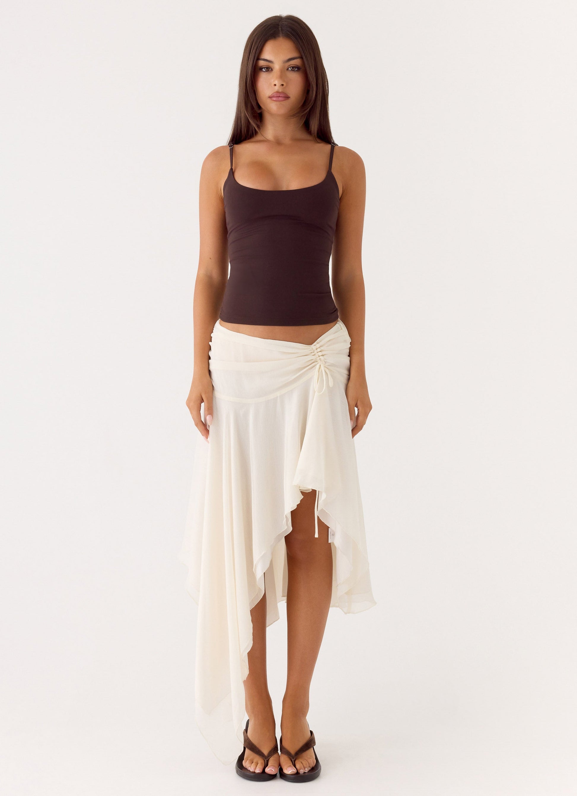 Abeda Asymmetrical Midi Skirt - Ivory Fiorora