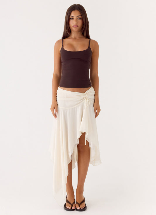 Abeda Asymmetrical Midi Skirt - Ivory Fiorora