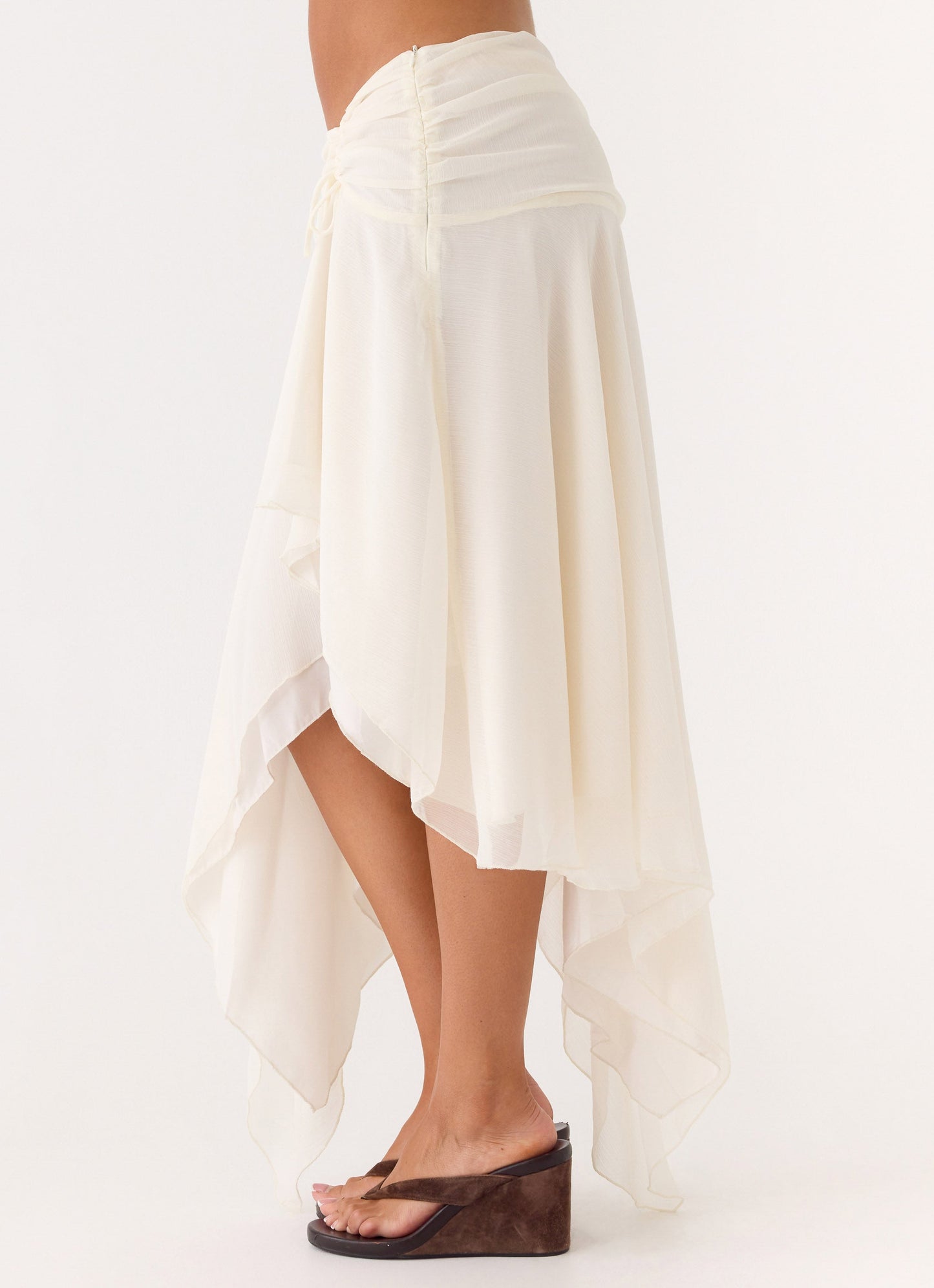 Abeda Asymmetrical Midi Skirt - Ivory Fiorora