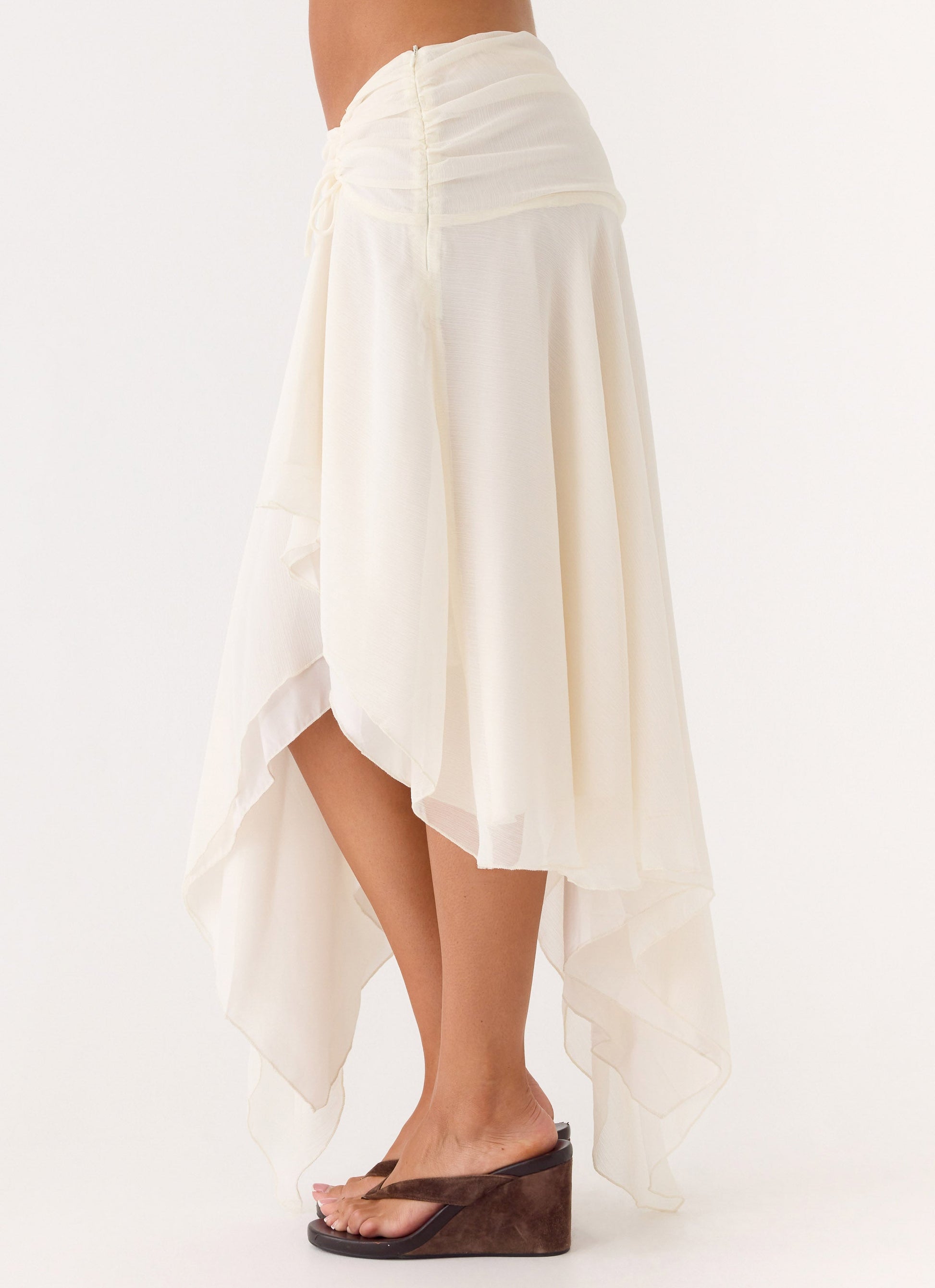 Abeda Asymmetrical Midi Skirt - Ivory Fiorora
