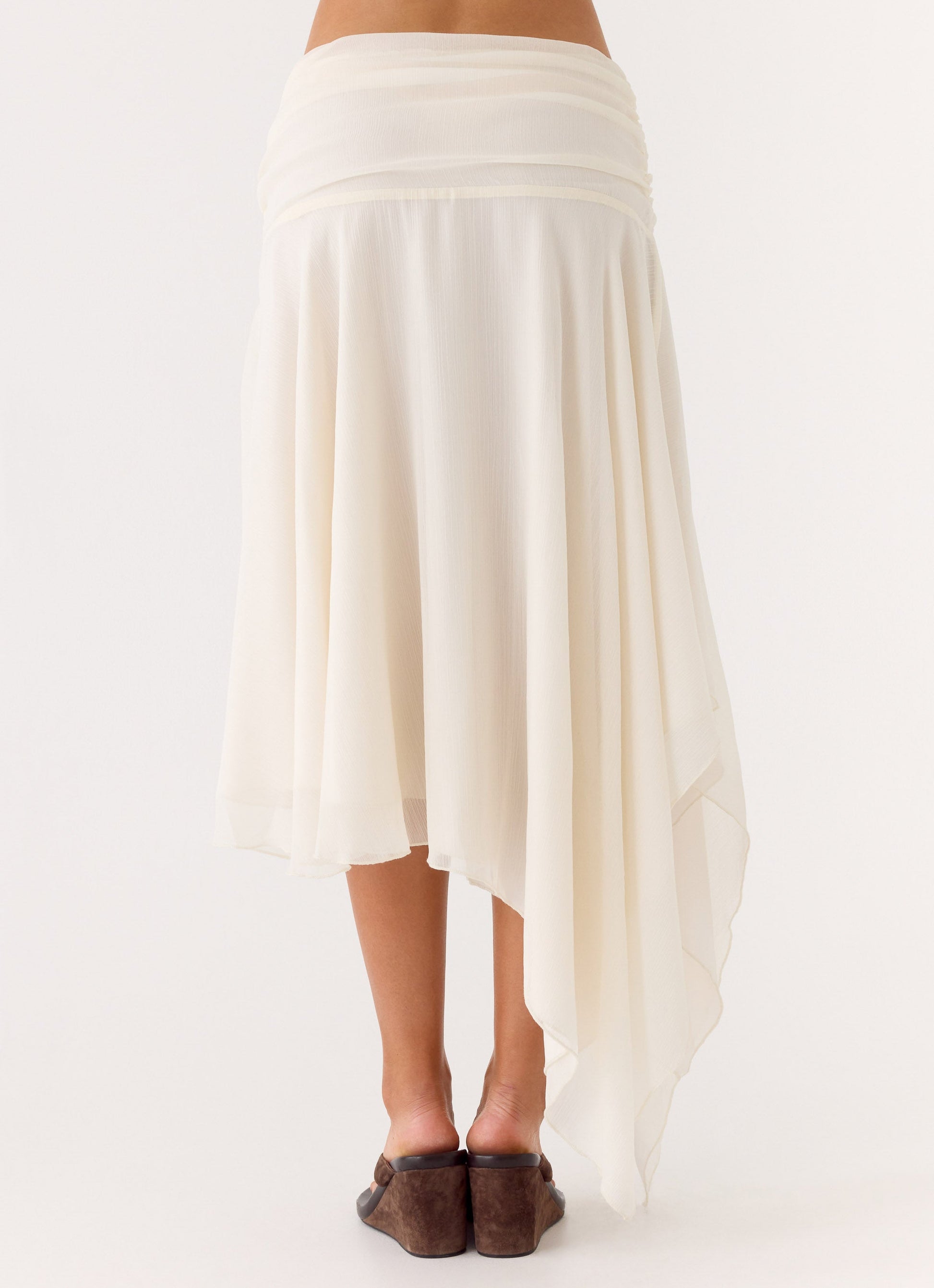 Abeda Asymmetrical Midi Skirt - Ivory Fiorora