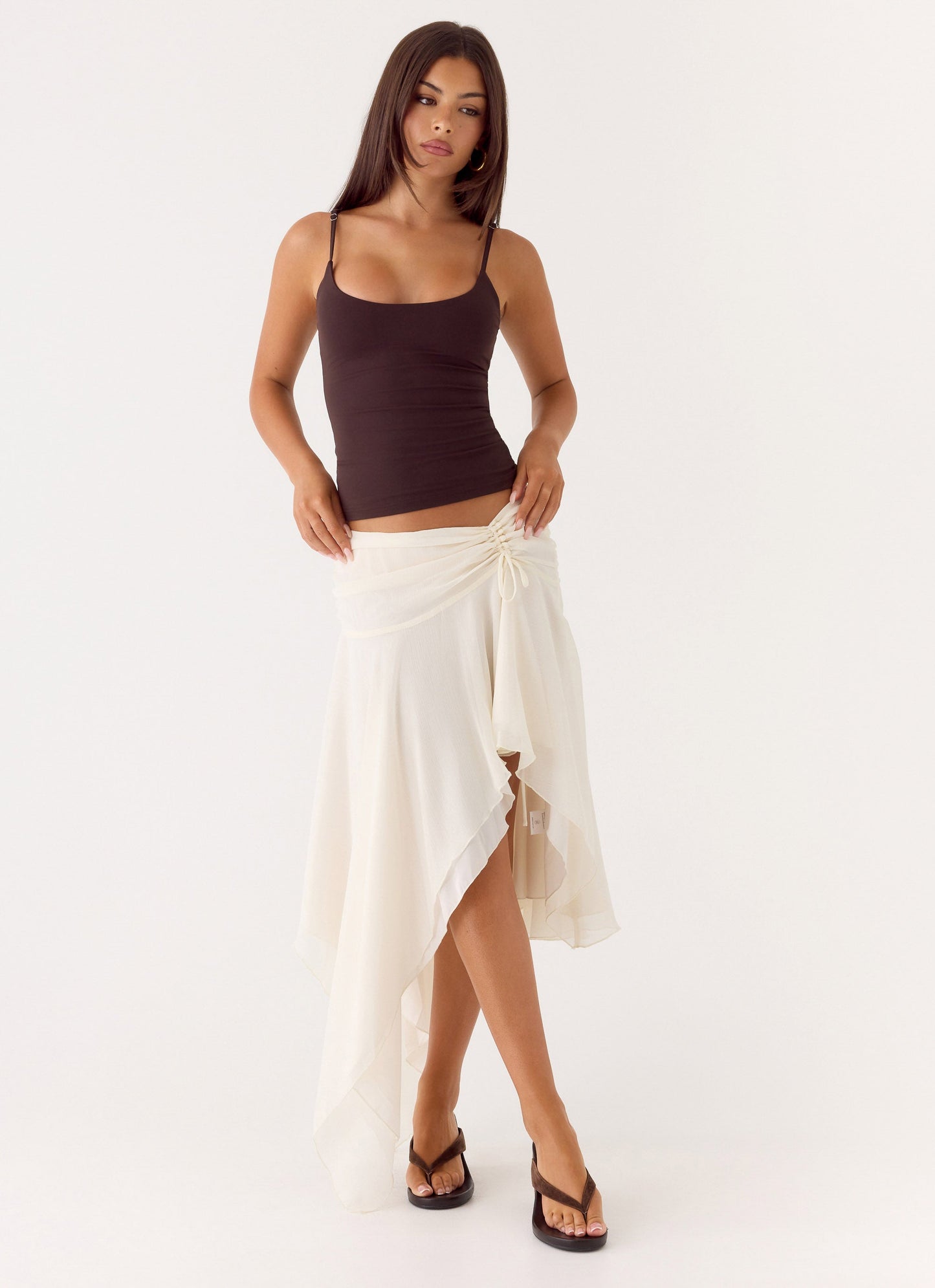 Abeda Asymmetrical Midi Skirt - Ivory Fiorora