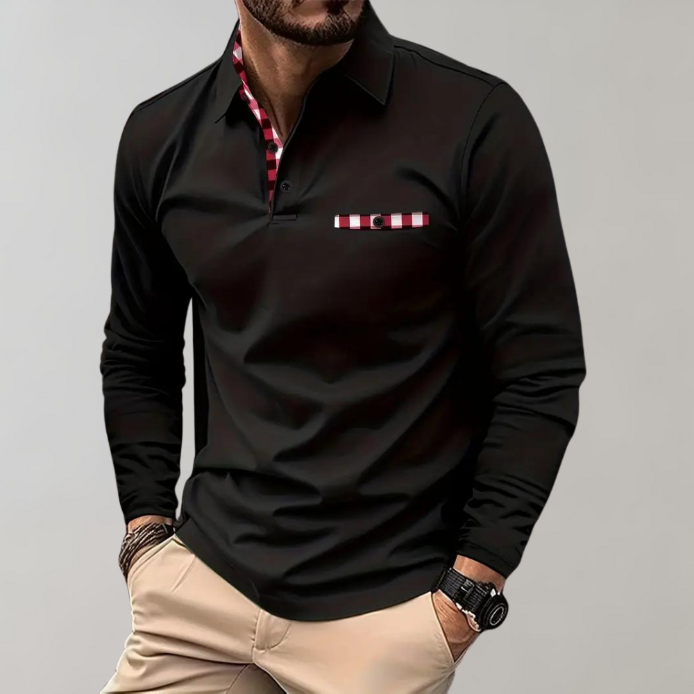 Long-sleeved shirt with collar, button placket and embroidery