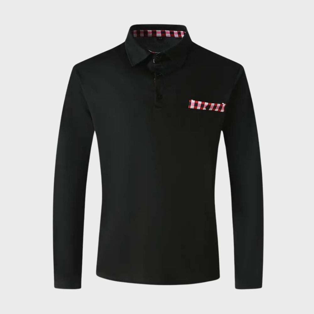 Long-sleeved shirt with collar, button placket and embroidery