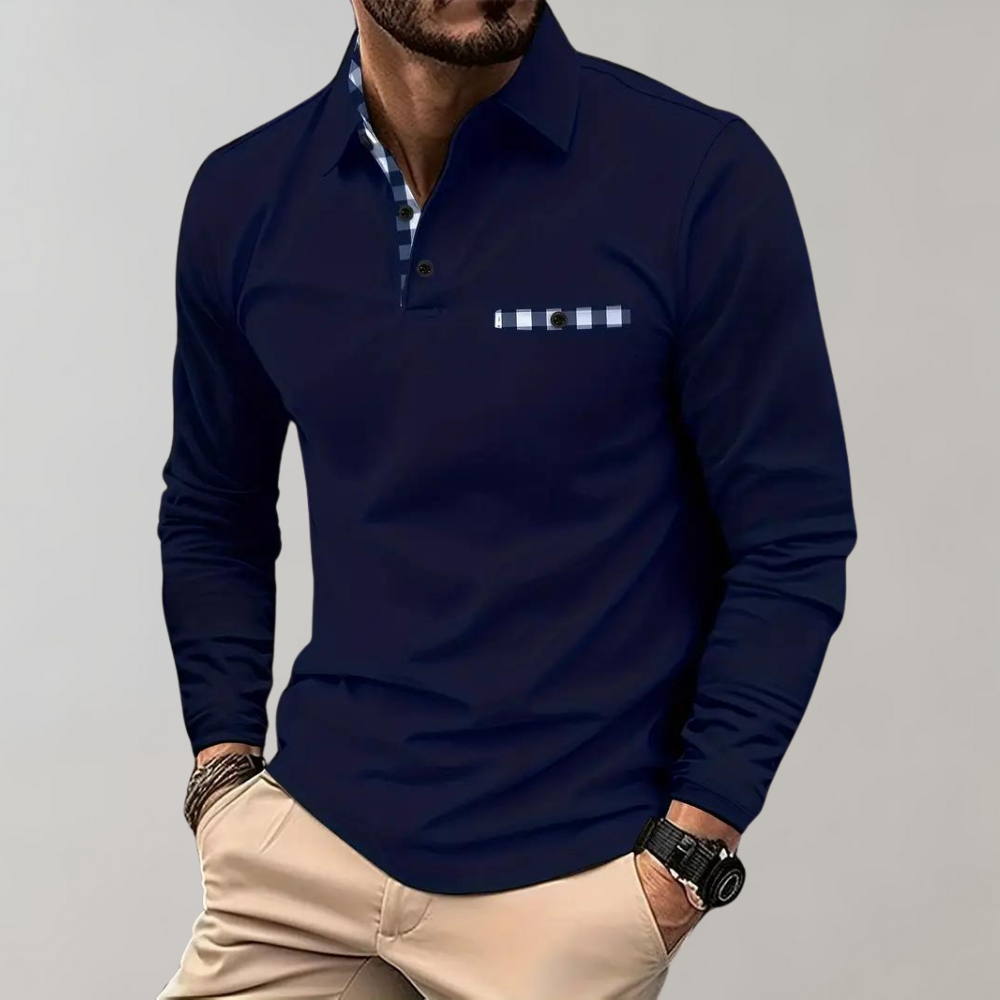 Long-sleeved shirt with collar, button placket and embroidery