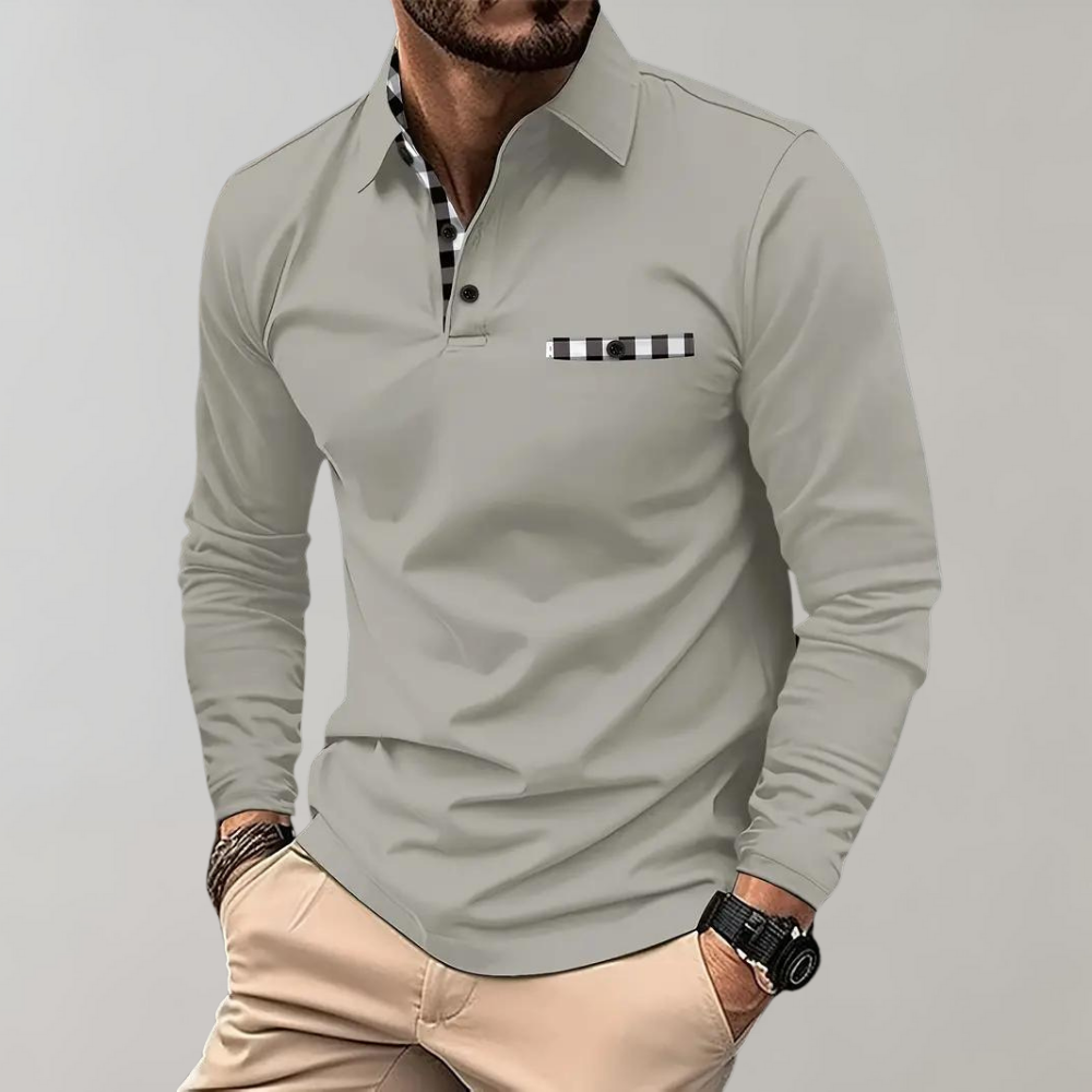 Long-sleeved shirt with collar, button placket and embroidery