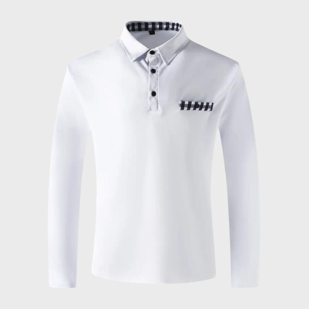 Long-sleeved shirt with collar, button placket and embroidery