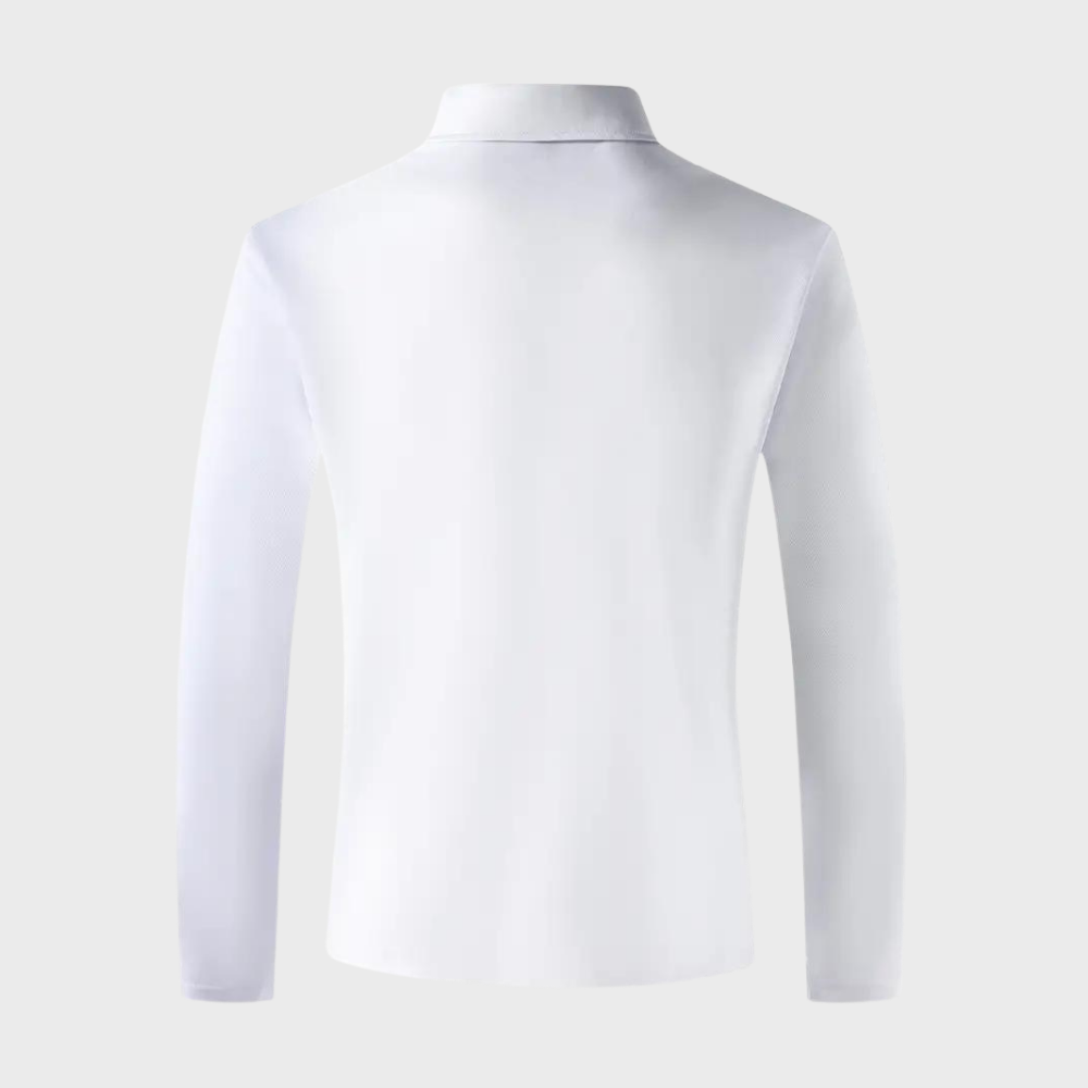 Long-sleeved shirt with collar, button placket and embroidery