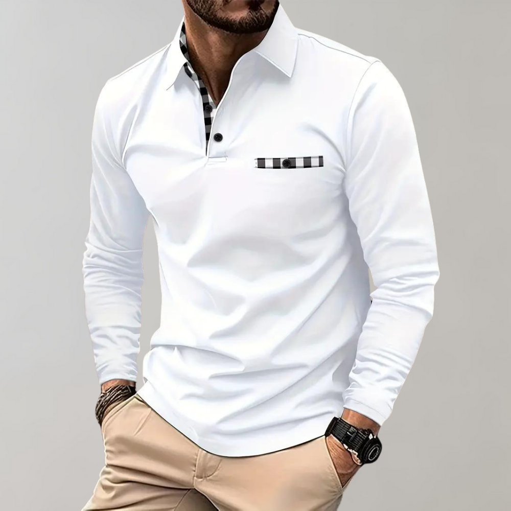 Long-sleeved shirt with collar, button placket and embroidery
